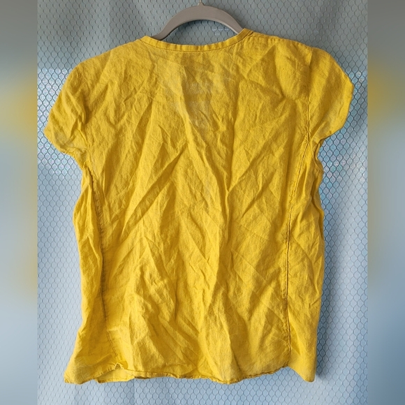 Eileen Fisher Yellow 100% Irish Linen Short Sleeve Button Down Blouse - Picture 3 of 5